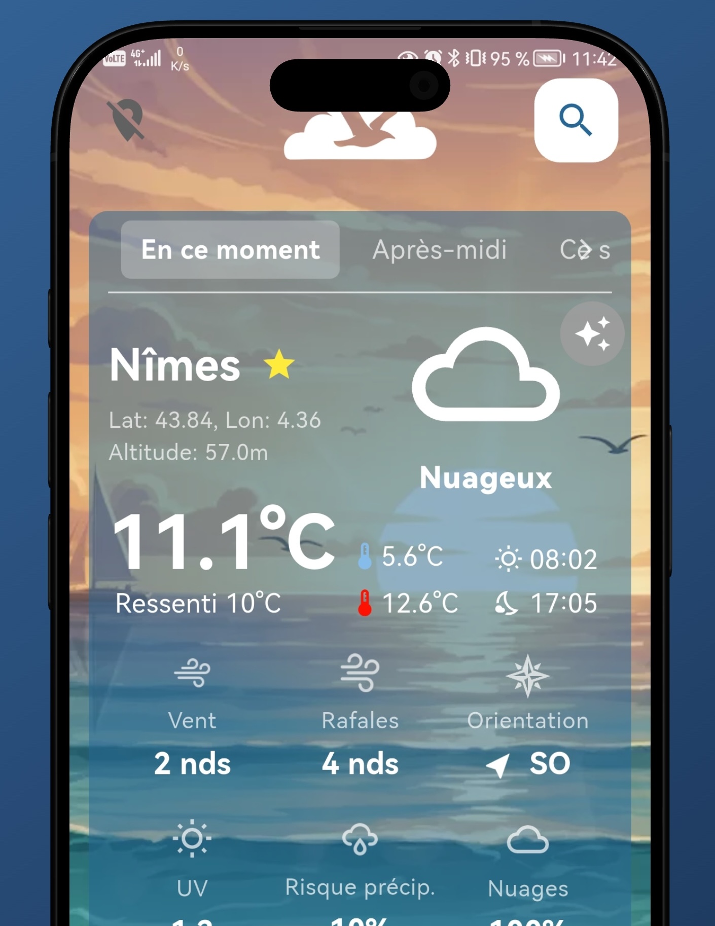 Écran d'accueil de La Mouette Météo
